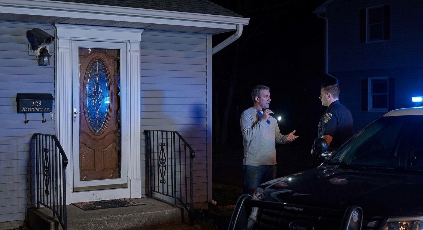 Security system failure consequences at a property in Haverstraw, including loss of evidence and increased risk
