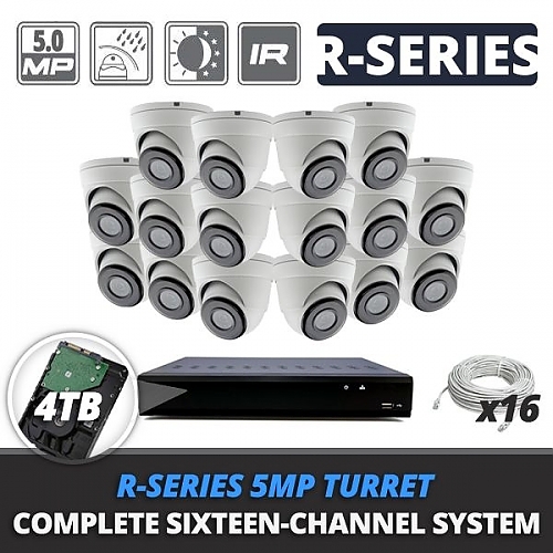 Complete 16 Channel R-Series 5MP Turret IP Video Surveillance System