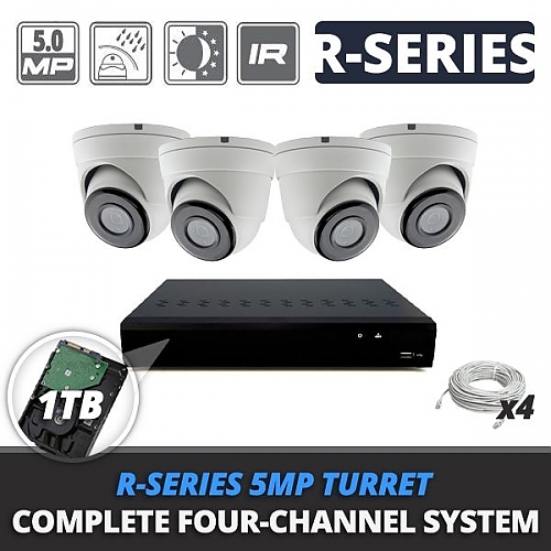 Complete 4-Channel R-Series 5MP IP Turret Video Surveillance System