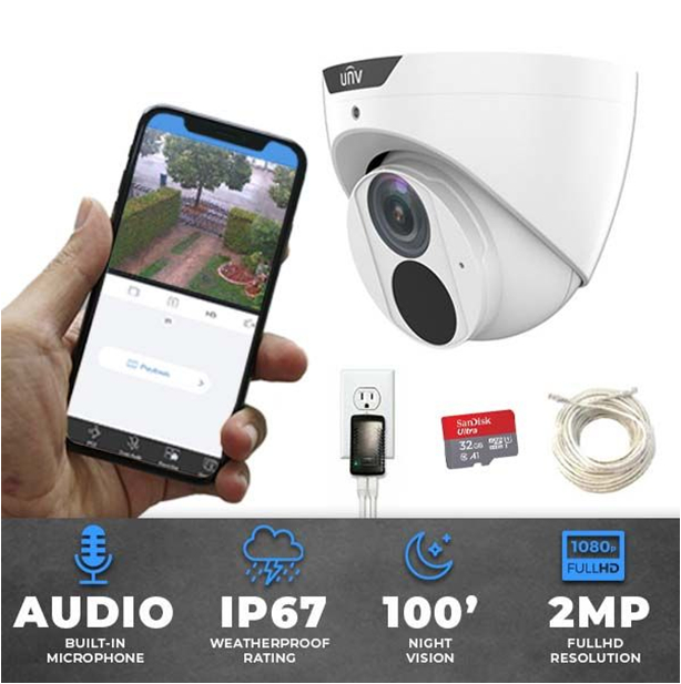 UNV FullHD 1080p (2MP) Single Turret IP Security Camera System with