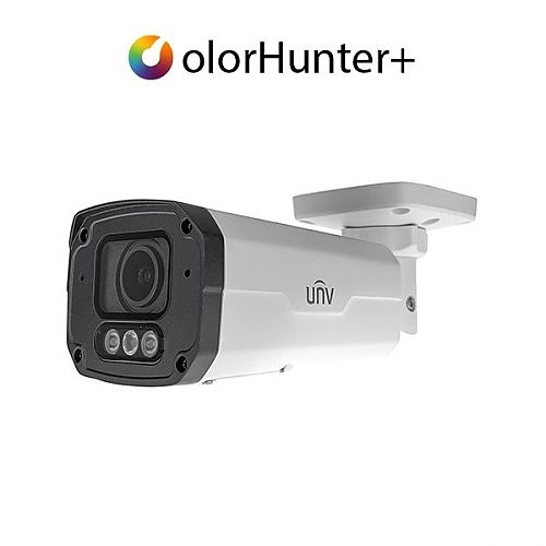 UNV 4MP NDAA-Compliant ColorHunter+ 24/7 Color Weatherproof Bullet IP Security Camera with a 2.8-12mm Motorized Zoom Lens and Deep Learning Artificial Intelligence